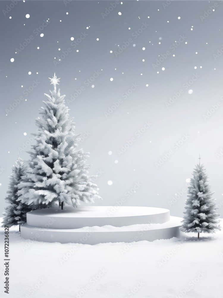 Obraz premium Christmas Winter Product podium on the background of drifts, snowflakes and snow. Realistic product podium for winter and christmas discount design, sale.