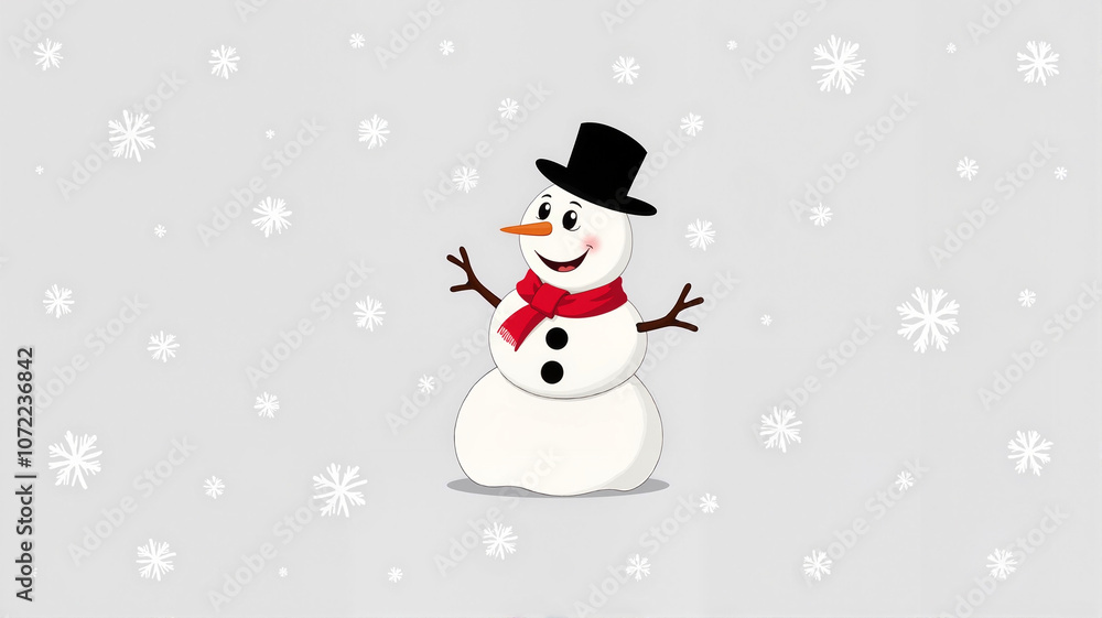 Illustration of snowman with red scarf and top hat on gray background
Illustration of snowman with red scarf and top hat on gray background