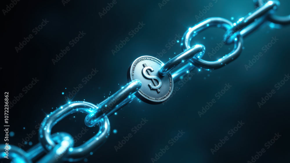 Obraz premium Stablecoin visual metaphor with chains and lock.