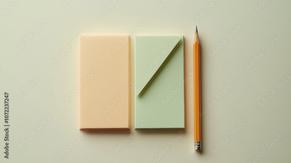 Flatlay of three pastel-colored sticky notes in a row, with a pencil diagonally placed, on a light background. Flatlay of three pastel-colored sticky notes in a row, with a pencil diagonally placed, on a light background.