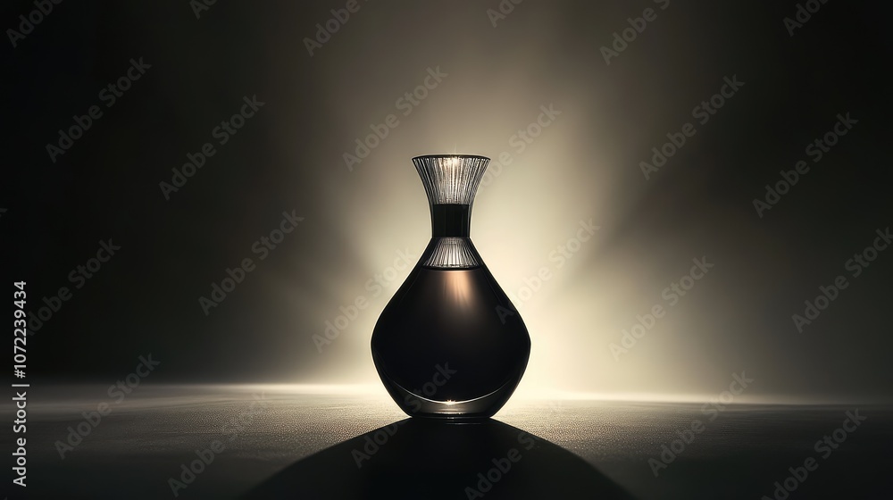 Silhouette of a luxury perfume bottle with soft backlighting, emphasizing its elegant, sculptural form.