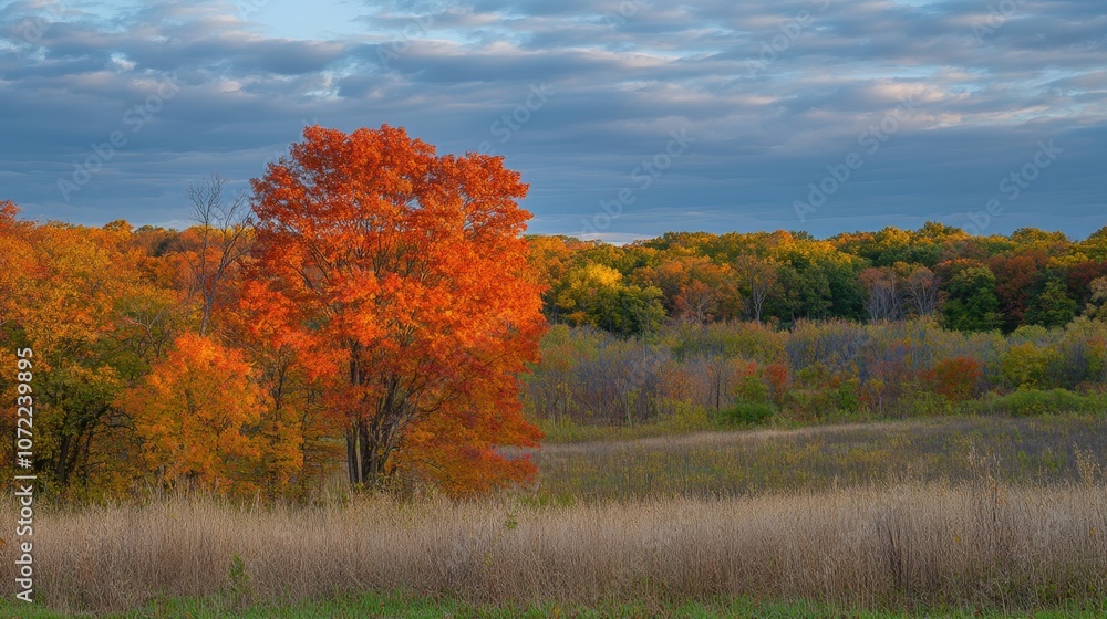 Fototapeta premium Vibrant autumn landscape with colorful trees and foliage