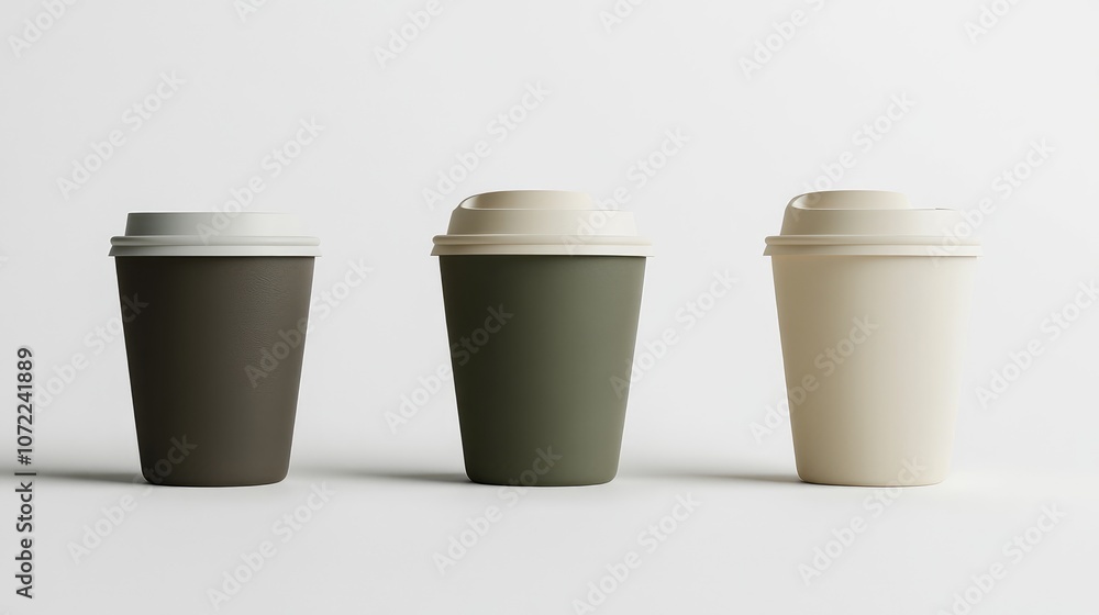 Minimalist reusable coffee cup in muted earth tones, placed on a plain white background with natural lighting. Minimalist reusable coffee cup in muted earth tones, placed on a plain white background with natural lighting.