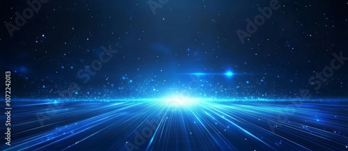 Abstract Blue Background with Light Streaks and Glowing Particles