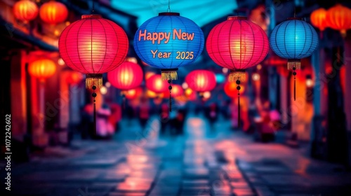 Celebrate a Joyous New Year 2025 with Vibrant Lanterns Illuminating Festive Streets