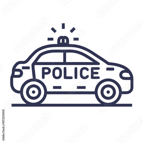 Police car icon with siren and emblem in minimalist design