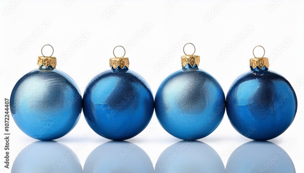 Isolated glossy christmas decoration lined up on white. 3D rendering blue shiny baubles ornaments. Merry Xmas cut out background Isolated glossy christmas decoration lined up on white. 3D rendering blue shiny baubles ornaments. Merry Xmas cut out background