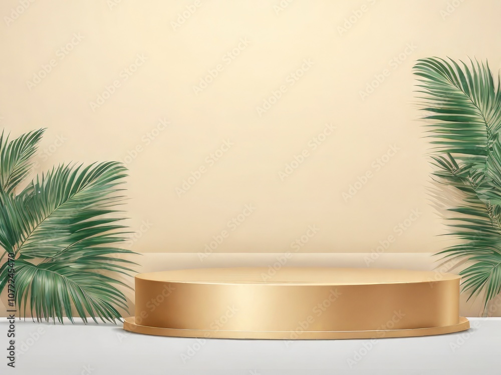 Realistic white 3D round podium background with wood top, Green palm leaf scene. Minimalist 3D mockup abstract cosmetic product display presentation, Stage showcase. Platforms vector geometric design. Realistic white 3D round podium background with wood top, Green palm leaf scene. Minimalist 3D mockup abstract cosmetic product display presentation, Stage showcase. Platforms vector geometric design.