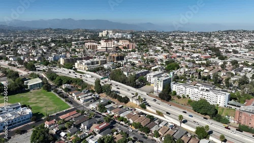 Los Angeles Boyle Heights Aerial Shot of Freeway Back California USA photo