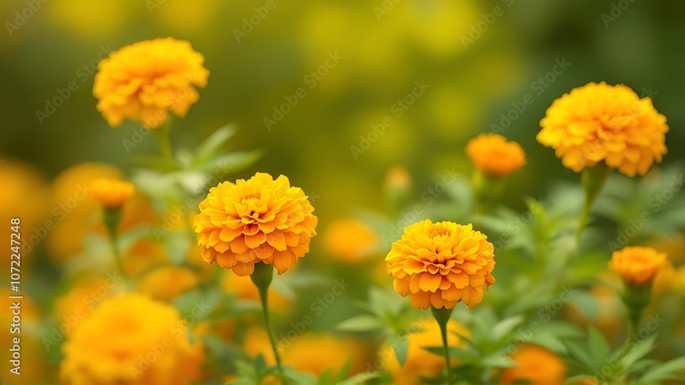 Marigold Flowers Wallpaper and flowerbed on sunny summer day Background Marigold Flowers Wallpaper and flowerbed on sunny summer day Background