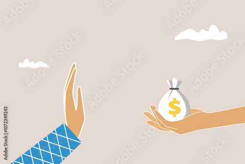 Businessman hand refuse to take illegal money. concept Anti corruption scene with illegal bribe money transfer