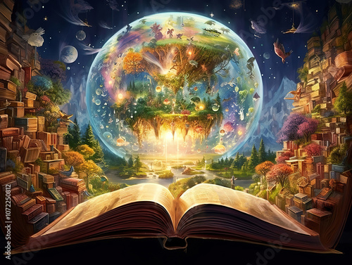Wallpaper Mural Imaginative World Inside Open Book Illustrating Fantasy and Magic in Stories Torontodigital.ca