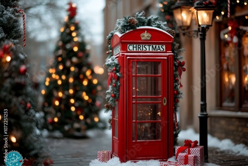 Christmas in London: Festive Red Phone Booth photo