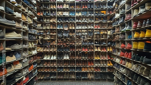 A Shoe Rack Filled with a Variety of Footwear