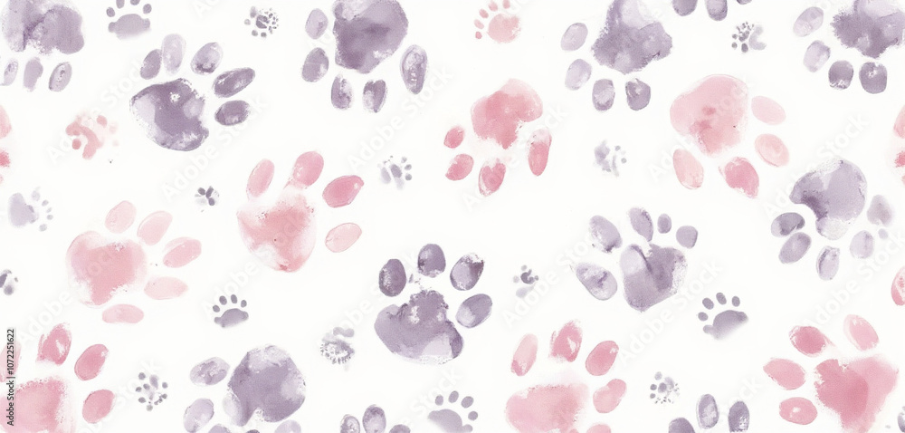 Paw prints in soft watercolor tones in a playful design Paw prints in soft watercolor tones in a playful design