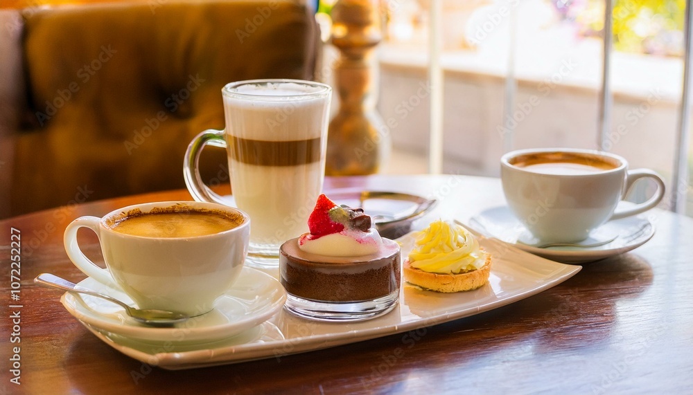 Coffee and dessert at the cafe Coffee and dessert at the cafe