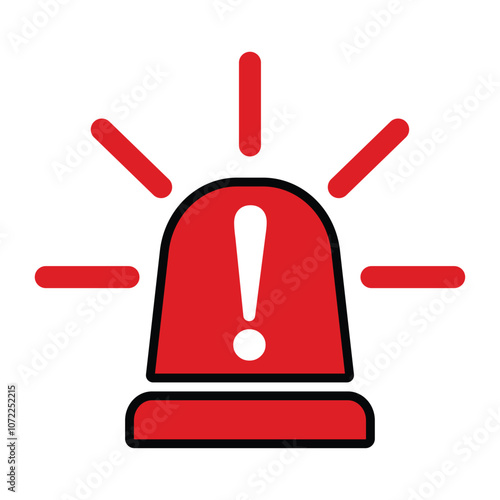 Red Emergency siren icon with exclamation point symbol in flat style. Business concept for web, marketing,banner, mobile app and graphic design elements. Police alarm,Medical alert vector illustration