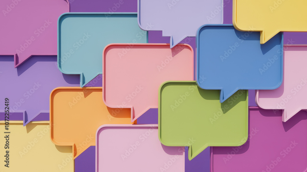 An array of colorful speech bubble shapes against a vibrant backdrop, symbolizing communication and dialogue. An array of colorful speech bubble shapes against a vibrant backdrop, symbolizing communication and dialogue.