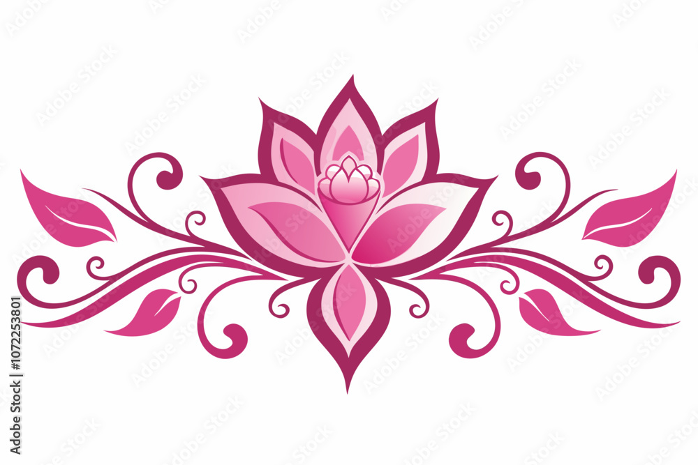 Fototapeta premium Central Pink Lotus Flower on White Background, abstract floral background