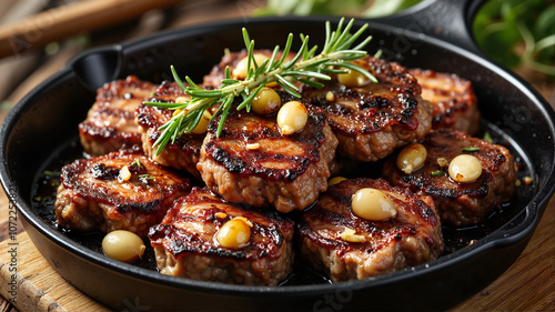 Grilled pork medallions with rosemary and garlic