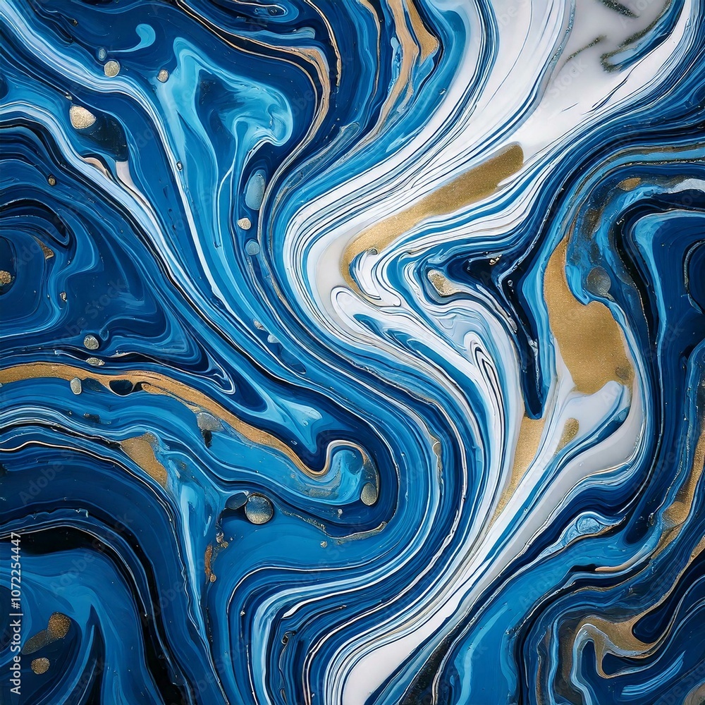 Blue and Silver Fluid Marble Art with Realistic Texture Blue and Silver Fluid Marble Art with Realistic Texture