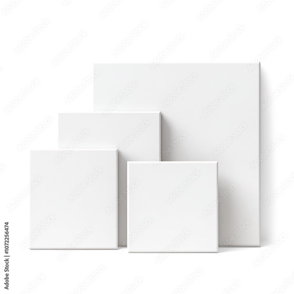 Three Blank White Canvases of Varying Sizes on a Transparent Background Three Blank White Canvases of Varying Sizes on a Transparent Background