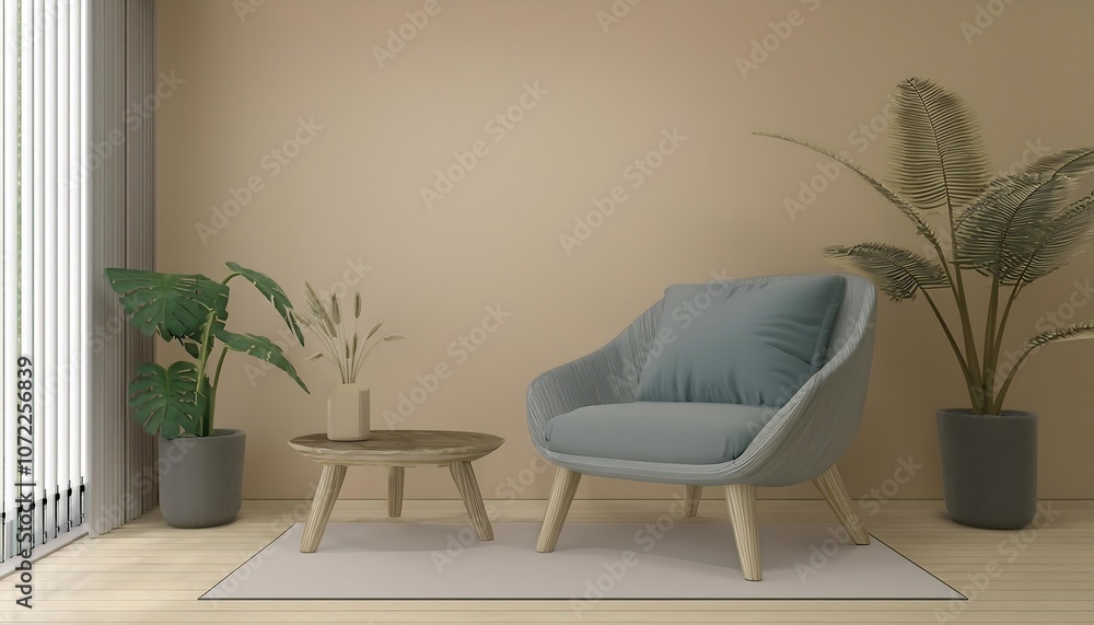 Interior with wooden cabinet and armchair 3d rendering Interior with wooden cabinet and armchair 3d rendering