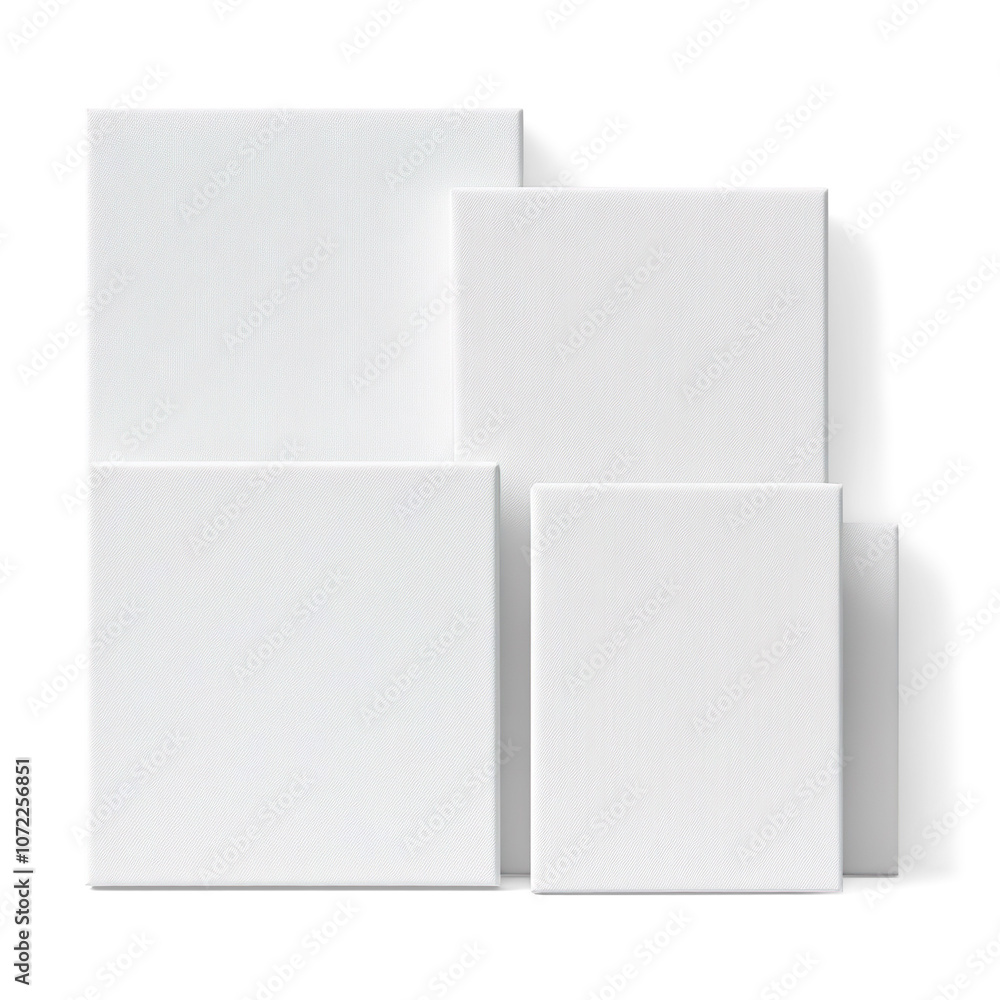 Three Blank White Canvases of Varying Sizes on a Transparent Background Three Blank White Canvases of Varying Sizes on a Transparent Background