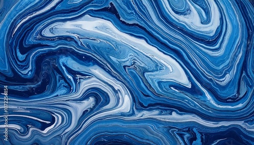 Blue and Silver Fluid Marble Art with Realistic Texture