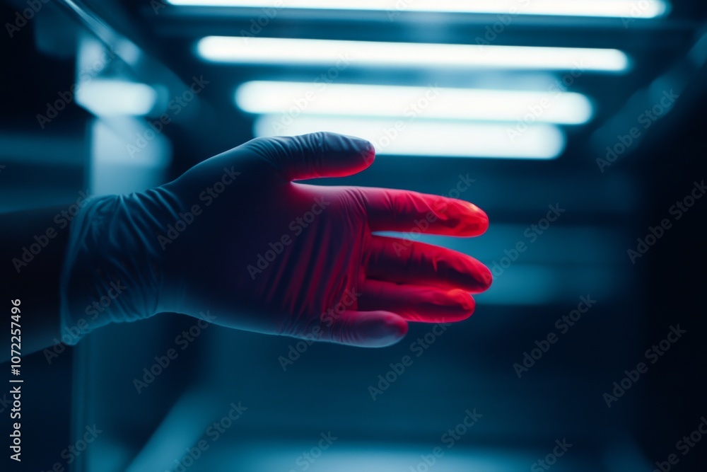 Gloved Hand in Laboratory Conducting an Experiment Gloved Hand in Laboratory Conducting an Experiment