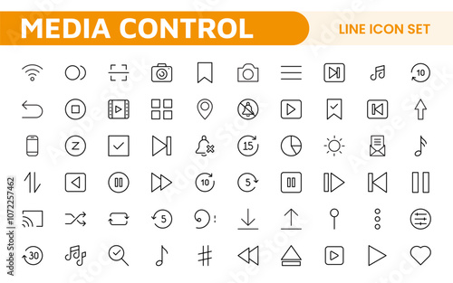 Media Control Icon Set. Sleek and intuitive audio and video playback icons are perfect for enhancing user interfaces in media apps, streaming services, and entertainment platforms.