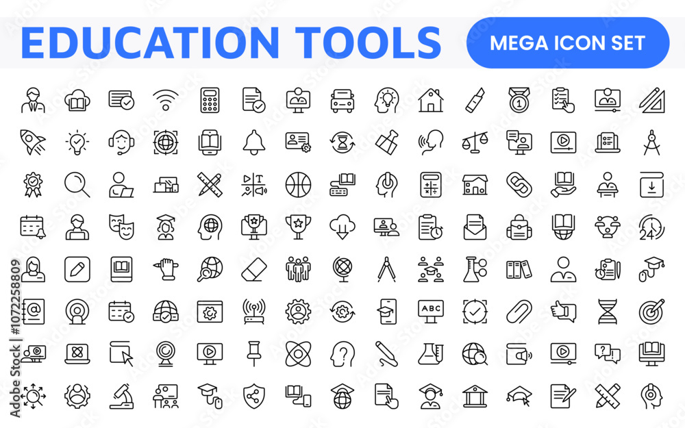 Education Tools Icon Set. Engaging and versatile icons for learning apps, classrooms, and online courses, perfect for enhancing educational resources and making learning fun and accessible. Education Tools Icon Set. Engaging and versatile icons for learning apps, classrooms, and online courses, perfect for enhancing educational resources and making learning fun and accessible.