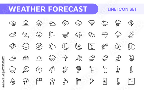 Weather Forecast Icon Set. Bright and dynamic icons for accurate weather reporting, perfect for enhancing apps, websites, and digital platforms Vector icons.