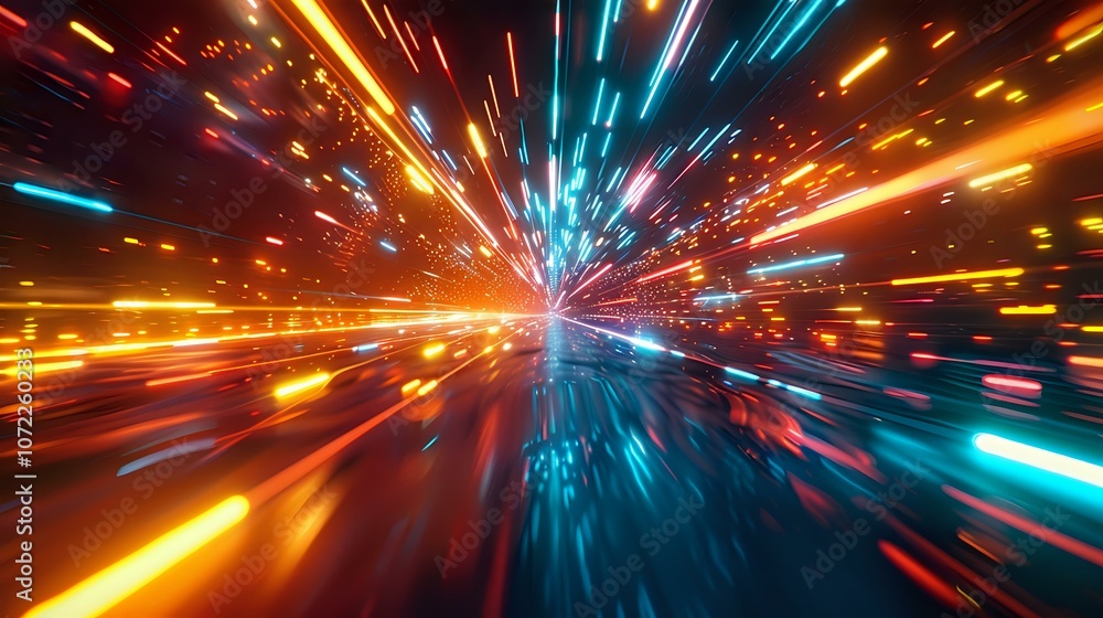 High speed motion light trails through space tunnel effect, perfect for technology, future transport and science fiction themed projects