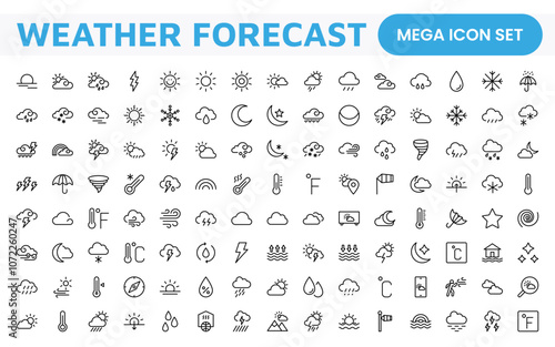 Weather Forecast Icon Set. Bright and dynamic icons for accurate weather reporting, perfect for enhancing apps, websites, and digital platforms Vector icons.