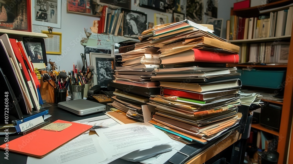 Obraz premium A stack of draft articles on a journalist s desk, ready for final edits and publication