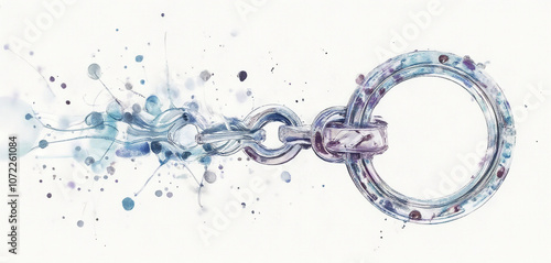 Watercolor painting of a chain with blue water splashes on a white background photo