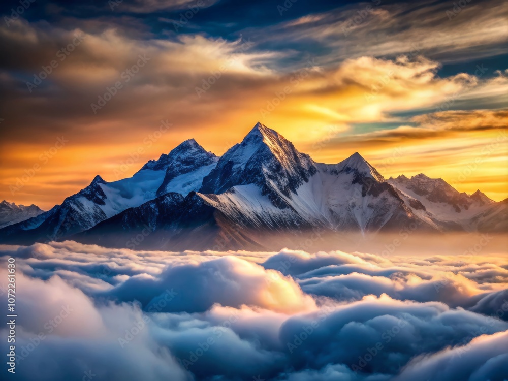 Majestic Silhouette of Snowcapped Mountains Above Clouds Majestic Silhouette of Snowcapped Mountains Above Clouds