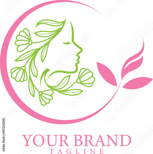 Vector abstract logo and branding design template minimal style emblem for beauty studio and cosmetics female portrait beautiful woman's face badge for make up artist fashion Vector.