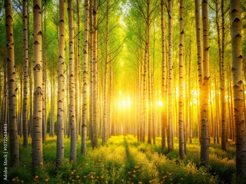 Obraz premium Lush Poplar Forest with Beautiful Bokeh Effect