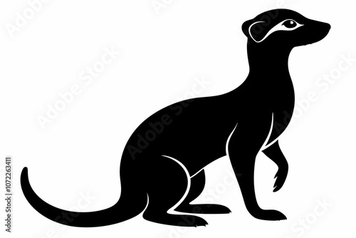 Meerkat Silhouette Standing Upright on Hind Legs on Alert,meerkat silhouette vector art,meerkat silhouette vector.