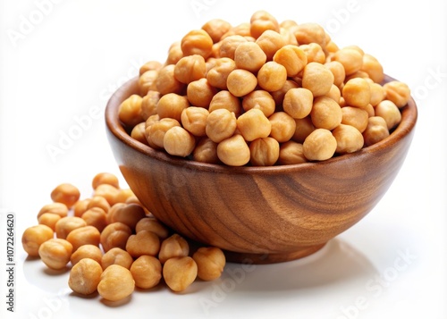 Fresh Chickpeas in Wooden Bowl on White Background