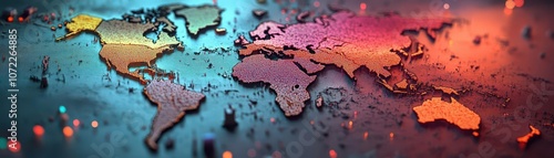 Colorful world map with a blue and orange gradient background.