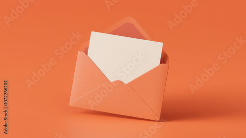 An elegant peach envelope opens to reveal a blank card, set against a vibrant orange background, creating a warm and inviting atmosphere.