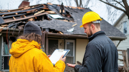 Experts assess damage on residential property following severe storm incident