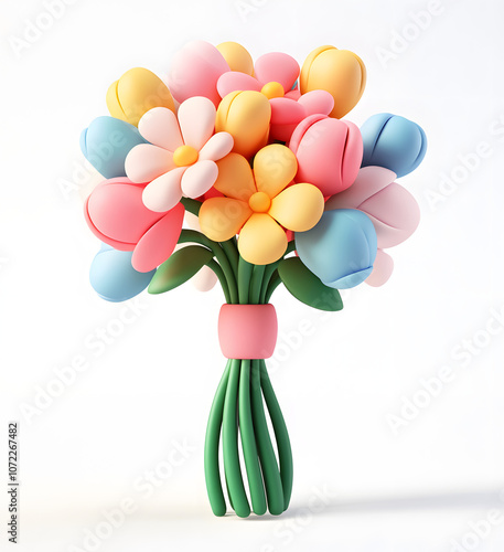 3D Cute Render of Flower Bouquet