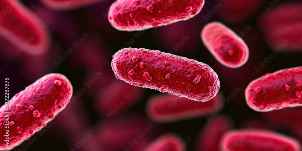 The microscopic world of vibrant red bacteria floating in fluid environments The microscopic world of vibrant red bacteria floating in fluid environments