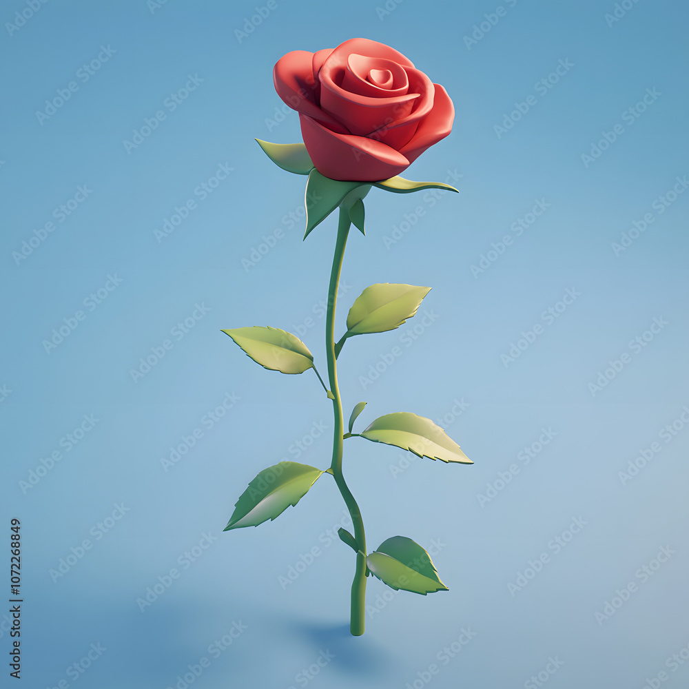Fototapeta premium Red Rose on Minimal Blue Background