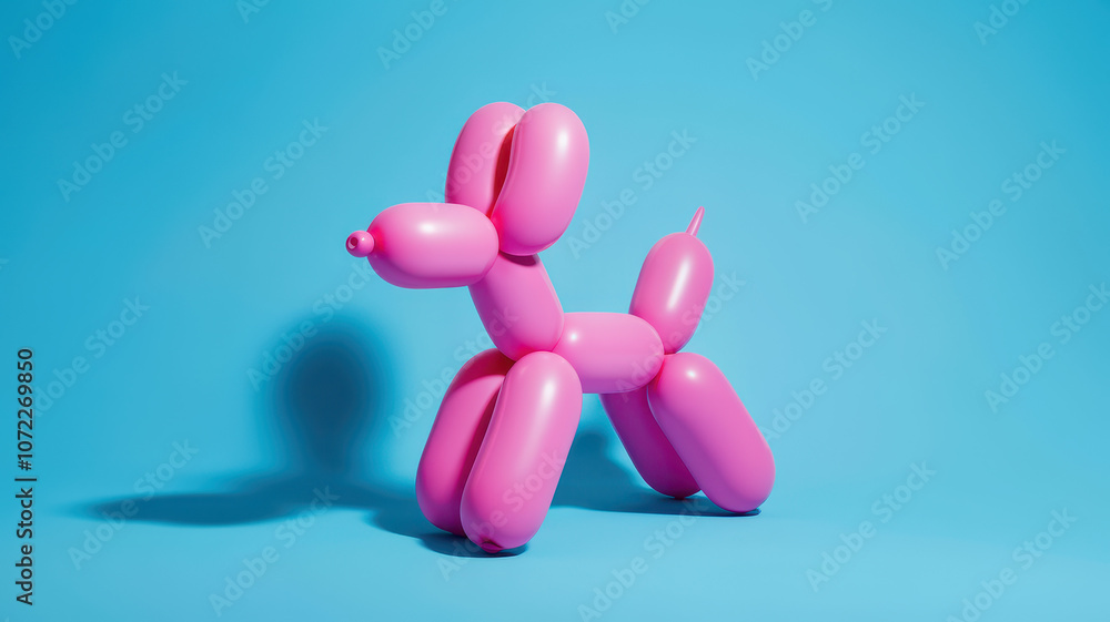 A playful pink balloon dog with a whimsical design standing against a vibrant blue background, bringing joy and nostalgia to any space. A playful pink balloon dog with a whimsical design standing against a vibrant blue background, bringing joy and nostalgia to any space.