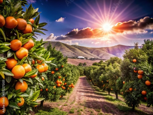 Lush Cleo Clementine Orchards with Vibrant Fruits and Leaves, Capturing the Essence of Nature's Bounty and the Beauty of Citrus Harvesting in a Scenic Landscape photo